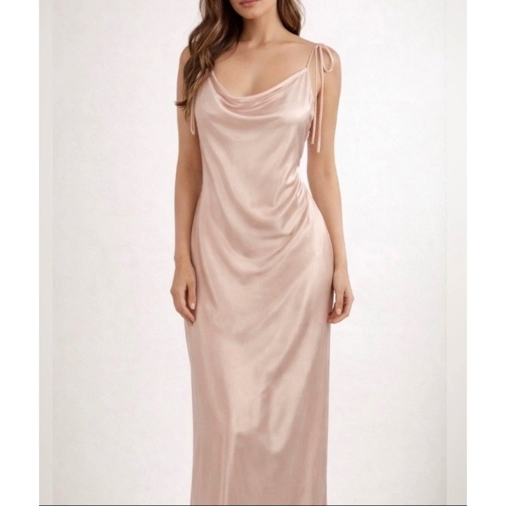 Satin Chemise Slip Dress Cowl Neck Midi XL Blush